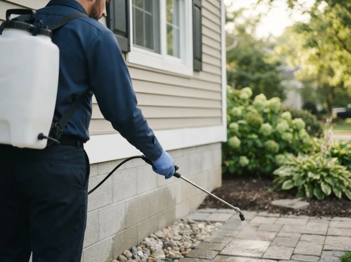 Pest control technician inspecting a home in Courtland, MS